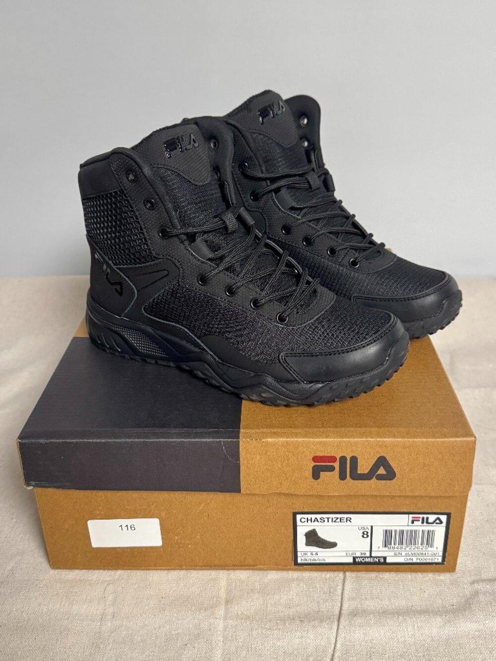 Fila Chastizer Black Leather Military Tactical Boots - Womens 8, Mens 6.5